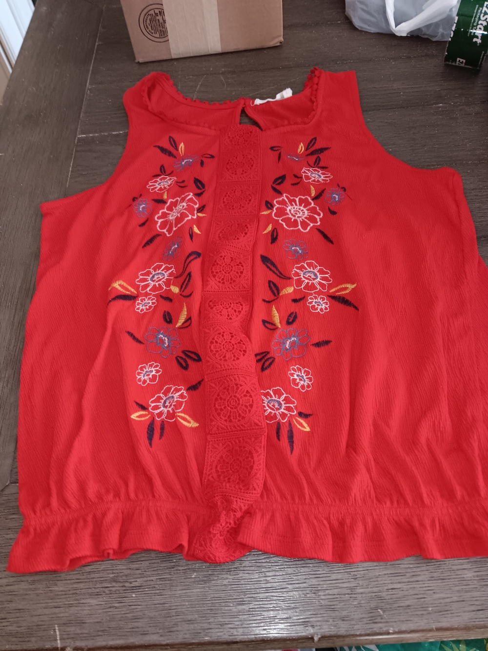 Women’s Red Embroidered Sleeveless Tank Top